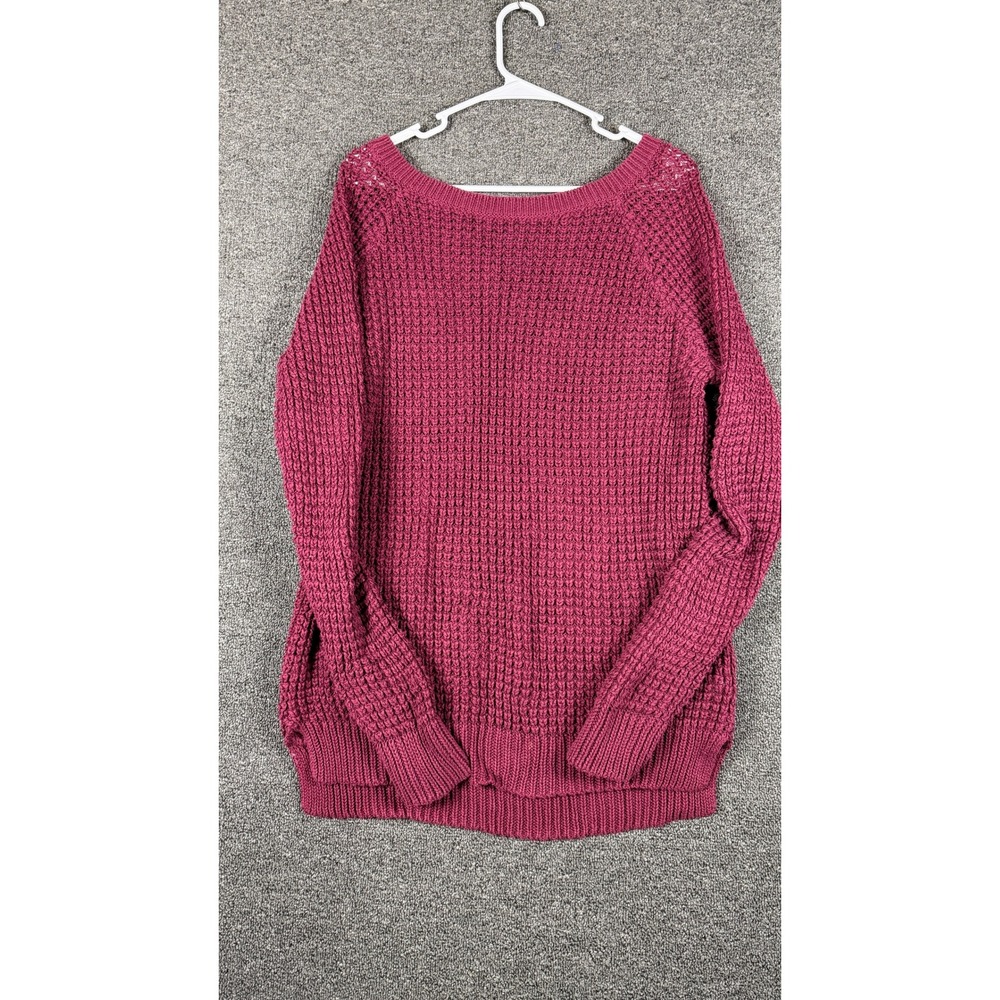 American Eagle Outfitters Jegging Sweater Burgundy Cotton Knit Waffle Maroon L